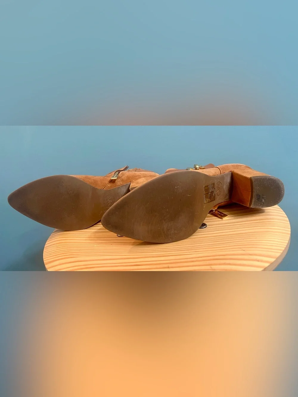Michael Kors Brown Suede MK Logo Ankle Boots Block Heel Size 6.5